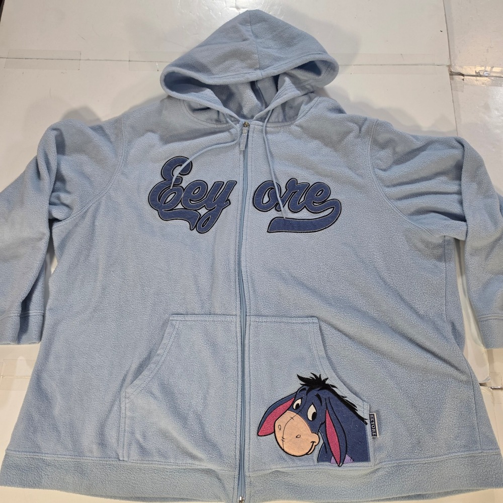 Vtg Disney Eeyore Fleece Zip Up Hoodie Light Blue Embroidered Winnie the Pooh 3X